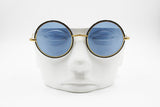 Golden & Black Round sunglasses LOOK patented model WASP, hipster style azure blue lenses, New Old Stock 1980s