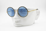 Golden & Black Round sunglasses LOOK patented model WASP, hipster style azure blue lenses, New Old Stock 1980s