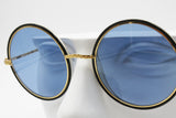 Golden & Black Round sunglasses LOOK patented model WASP, hipster style azure blue lenses, New Old Stock 1980s