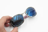 Mila Schön mod. 014 Sunglasses women mirrored blue lenses, pink acetate arms coverage, New Old Stock