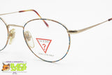 GUESS mod. GU 344 Vintage 90s round panto frame satin gold & Brown/Blue spotted, New Old Stock 1990s