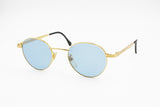 Sting 4069 Vintage 80s Sunglasses men women Round gold, azure flat lenses, New Old Stock