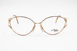 Rare Luxury women VENTURA by MAGIC M107 eyeglass frame, Gold & Red rappled rims, Medium oversize, New Old Stock 1980s