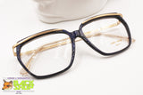 ENRICA MASSEI Vintage glasses cobalt blue & Golden striated metal, Elegant women glasses, New Old Stock
