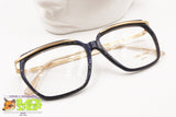 ENRICA MASSEI Vintage glasses cobalt blue & Golden striated metal, Elegant women glasses, New Old Stock