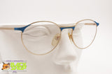 Vintage Artisanal Italian frame round rims, Golden satin metal & Pastel blue details, New Old Stock 1970s