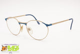 Vintage Artisanal Italian frame round rims, Golden satin metal & Pastel blue details, New Old Stock 1970s