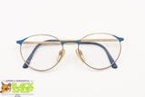 Vintage Artisanal Italian frame round rims, Golden satin metal & Pastel blue details, New Old Stock 1970s