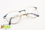 Vintage Artisanal Italian frame round rims, Golden satin metal & Pastel blue details, New Old Stock 1970s