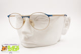Vintage Artisanal Italian frame round rims, Golden satin metal & Pastel blue details, New Old Stock 1970s