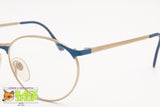 Vintage Artisanal Italian frame round rims, Golden satin metal & Pastel blue details, New Old Stock 1970s