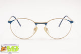 Vintage Artisanal Italian frame round rims, Golden satin metal & Pastel blue details, New Old Stock 1970s