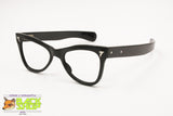 Authentic 1940-1950 Black cat eye frame glasses women, sturdy acetate silver inserts straight arms, Vintage Preowned
