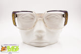 ENRICA MASSEI Made in Italy 80s eyeglass frame thick and oversize, violet acetate & golden deco', New Old Stock