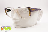 ENRICA MASSEI Made in Italy 80s eyeglass frame thick and oversize, violet acetate & golden deco', New Old Stock