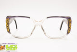 ENRICA MASSEI Made in Italy 80s eyeglass frame thick and oversize, violet acetate & golden deco', New Old Stock