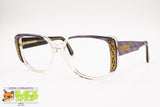 ENRICA MASSEI Made in Italy 80s eyeglass frame thick and oversize, violet acetate & golden deco', New Old Stock
