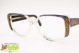 ENRICA MASSEI Made in Italy 80s eyeglass frame thick and oversize, violet acetate & golden deco', New Old Stock