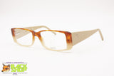 LANCETTI Vintage glasses frame acetate caramel brown & white cream, leather arms, New Old Stock