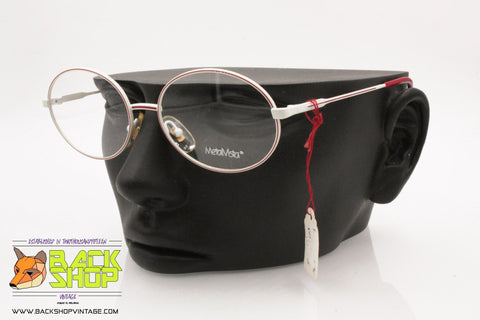 METALVISTA mod. 1249 209, Vintage oval eyeglass frame white & red underlined, New Old Stock 1970s