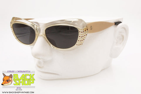 BASILE mod. BSP 18 CRUV 101, Vintage adorned cat eye sunglasses strass, New Old Stock 1980s