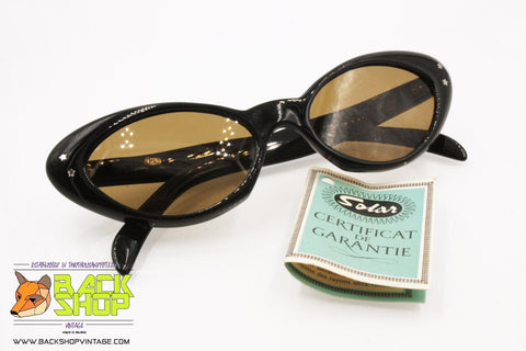 PL Authentic 1960s Vintage Sunglasses, Cat eye black acetate with stars, New Old Stock