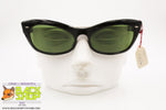 Authentic 1950s Sunglasses, Black cat eye green crystal lenses Made in France, New Old Stock 1950s