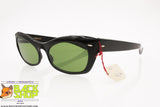 Authentic 1950s Sunglasses, Black cat eye green crystal lenses Made in France, New Old Stock 1950s