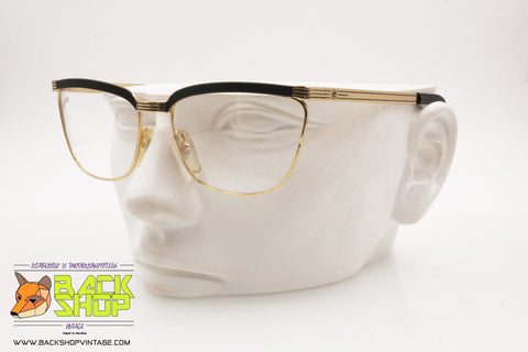 GALILEO mod. SHINE-04  Vintage Frame browline glasses Golden & Black, Old style design, New Old Stock 1980s