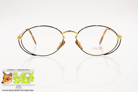 CONCERT mod. 065 Vintage oval eyeglass frame side mustache, black & golden, New Old Stock 1980s