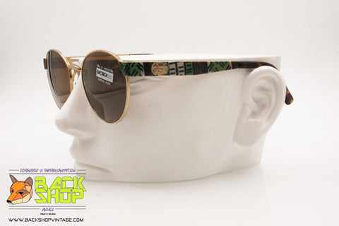 LUXOTTICA mod. 7097 G482 Vintage round Sunglasses, gold plated 18K GEP, New Old Stock 1980s