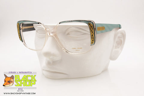 ENRICA MASSEI mod. 921 Eyeglass frame thick and oversize, sky blue acetate & golden deco', New Old Stock