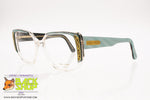 ENRICA MASSEI mod. 921 Eyeglass frame thick and oversize, sky blue acetate & golden deco', New Old Stock