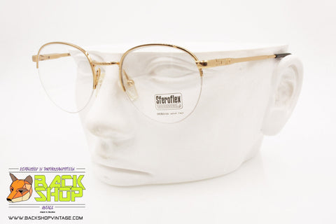SFEROFLEX mod. PAT 826 108, Vintage round glasant eyeglass frame golden, New Old Stock 1980s