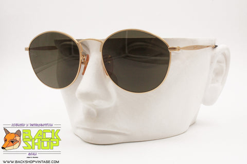 HUGO BOSS mod. 4760 40 Vintage Sunglasses round pantos, golden satin frame holed bridge, New Old Stock 1990s