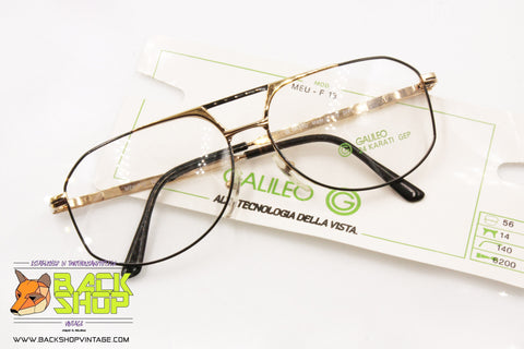 GALILEO mod. MEU-F13 6200 Vintage Aviator frame Golden plated 24Kt GEP, 56[]14 140, New Old Stock 1980s