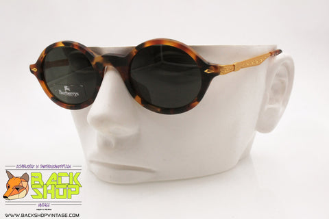 BURBERRYS B8256/S D19-85 Vintage Sunglasses, Round rims opaque tortoise, New Old Stock 1990s