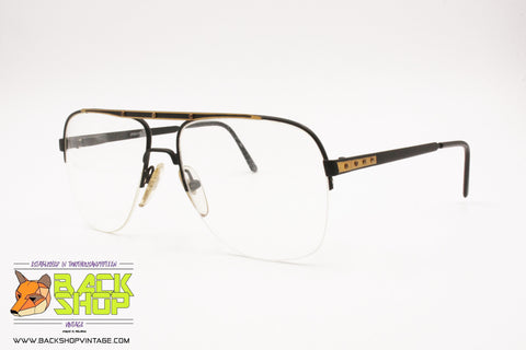 DELBA Vintage Aviator Frame glasses Matte Black & Golden, Large oversize, New Old Stock 1990s