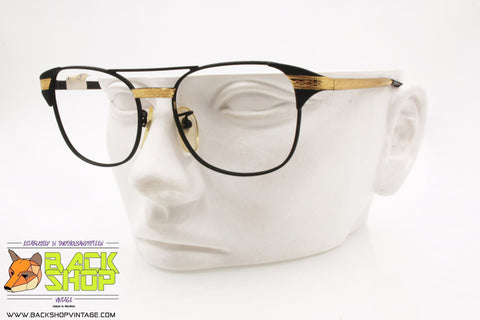 Unbranded/Artisanal frame glasses men, Matt Black & Golden chiseled, New Old Stock 1970s/1980s
