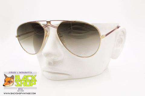 ESSENCE mod. 492 Gold/Burgundy Vintage Sunglasses aviator pilot, Made in Japan, New Old Stock