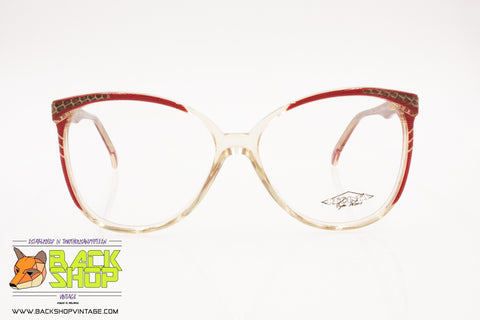 REGINES mod. ROUGE Vintage women's round eyeglass frame, Hand Made Italy with leather, New old Stock