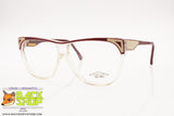 REGINE'S mod. BURGANDY Vintage wayfarer eyeglasses, real white leather, New Old Stock