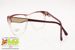 REGINE'S mod. BURGANDY Vintage wayfarer eyeglasses, real white leather, New Old Stock