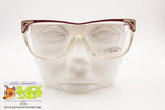 REGINE'S mod. BURGANDY Vintage wayfarer eyeglasses, real white leather, New Old Stock