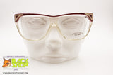 REGINE'S mod. BURGANDY Vintage wayfarer eyeglasses, real white leather, New Old Stock