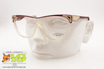 REGINE'S mod. BURGANDY Vintage wayfarer eyeglasses, real white leather, New Old Stock