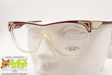 REGINE'S mod. BURGANDY Vintage wayfarer eyeglasses, real white leather, New Old Stock