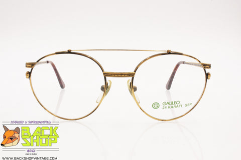 GALILEO mod. UNDER M6 Vintage round-aviator eyeglass, 24kt GEP golden plated, New Old Stock