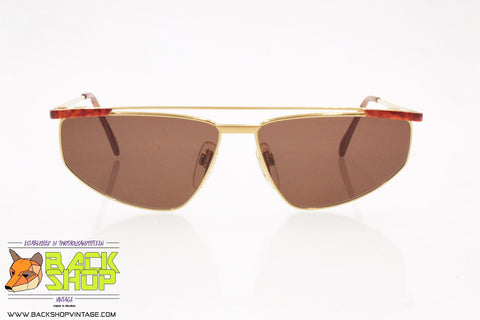 ENRICO COVERI Vintage sunglasses, golden satin geometric shape aviator, Deadstock defects