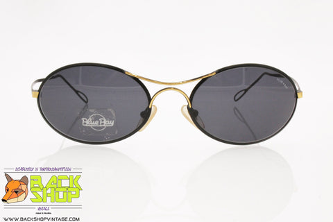 BLUE BAY by SAFILO mod. YUMA/S HU6, Vintage oval sunglasses, black & golden, New Old Stock 1990s